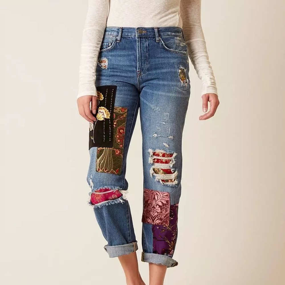 free people patch work jeans
